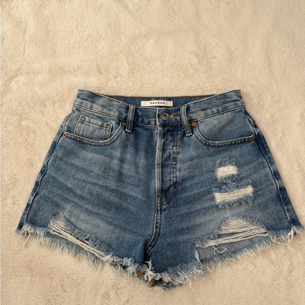 PacSun Women's Light Blue Frayed Jean Shorts